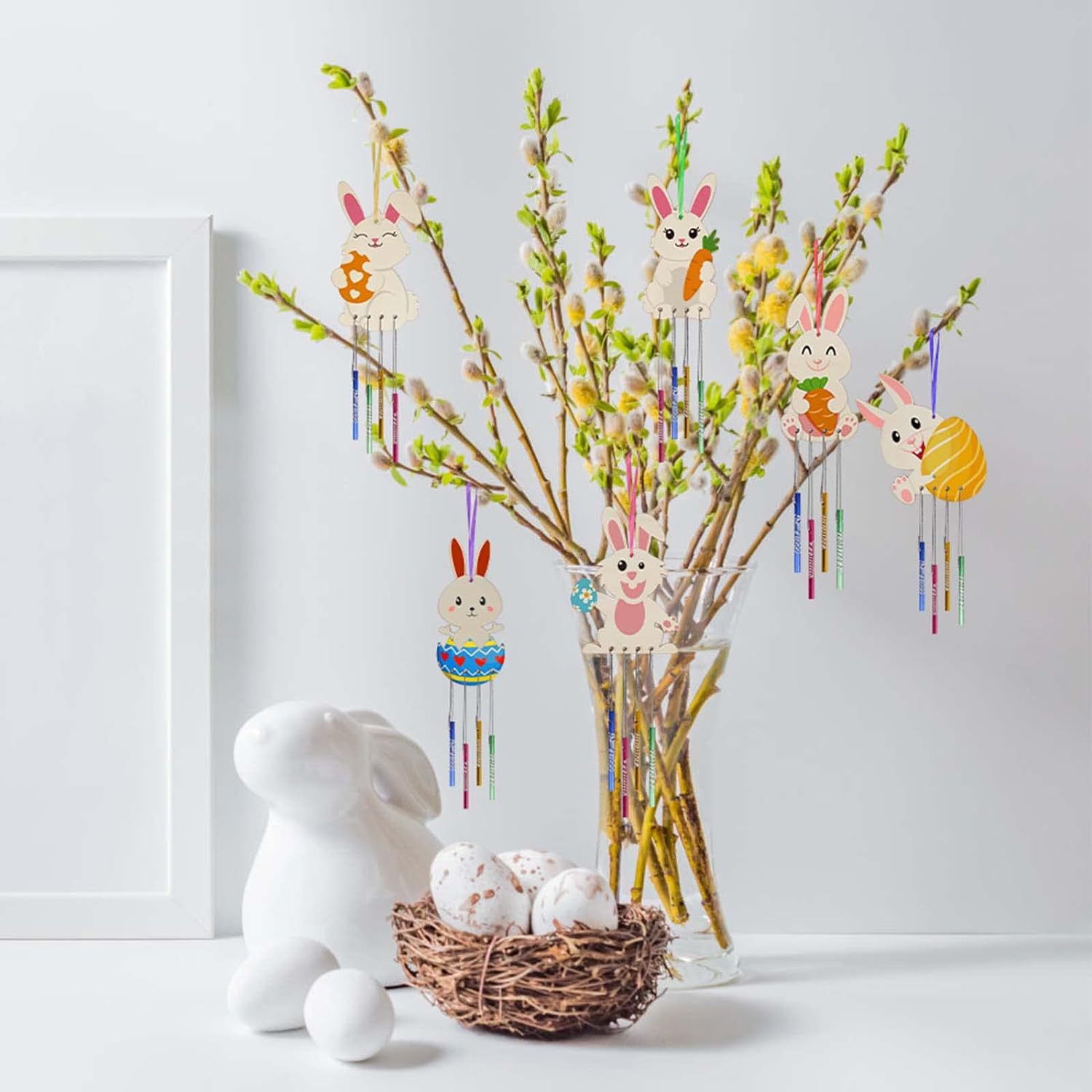 Unfinished rabbit wind chimes craft kit DIY wind chimes children's painting craft ornaments garden home decoration