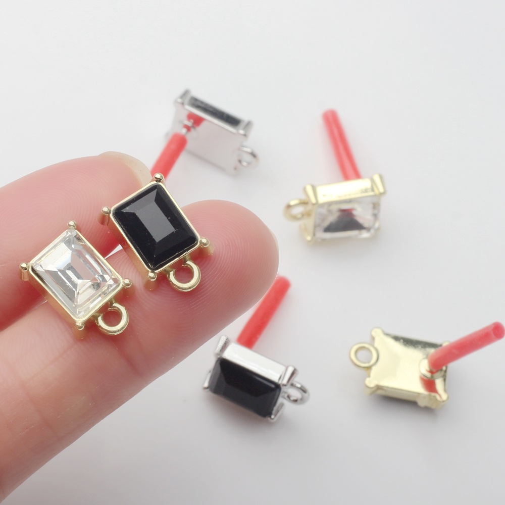 Alloy jewelry wholesale alloy inlay Crystal rectangular ear pin accessories DIY handmade earrings jewelry