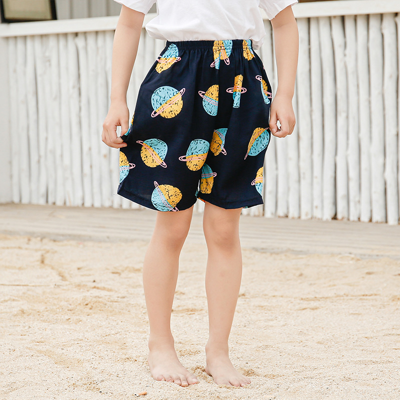 2024 Summer Thin Children's Shorts Boys' and Children's Breathable Printed Beach Pants Medium and Large Children's Casual Five-point Pants