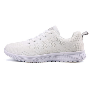 2024 Amazon Cross-border Fly-woven Sneakers Women's Mesh Casual Flat Running White Black Travel Shoes White