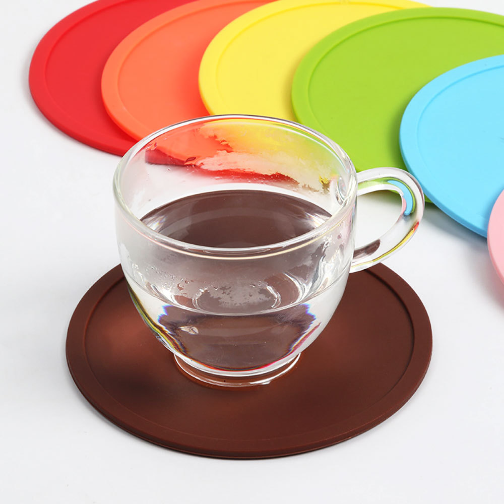 Simple Candy Color 10cm 9cm Silicone Round Coaster Waterproof Anti-overflow Heat Insulation Tea Coaster Non-slip Silicone Coaster