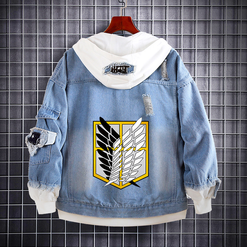 Attack Giant Cowboy Sweatshirt Animation Surrounding Allen Yeager Soldier Long Top Trendy Men Hooded Denim Jacket