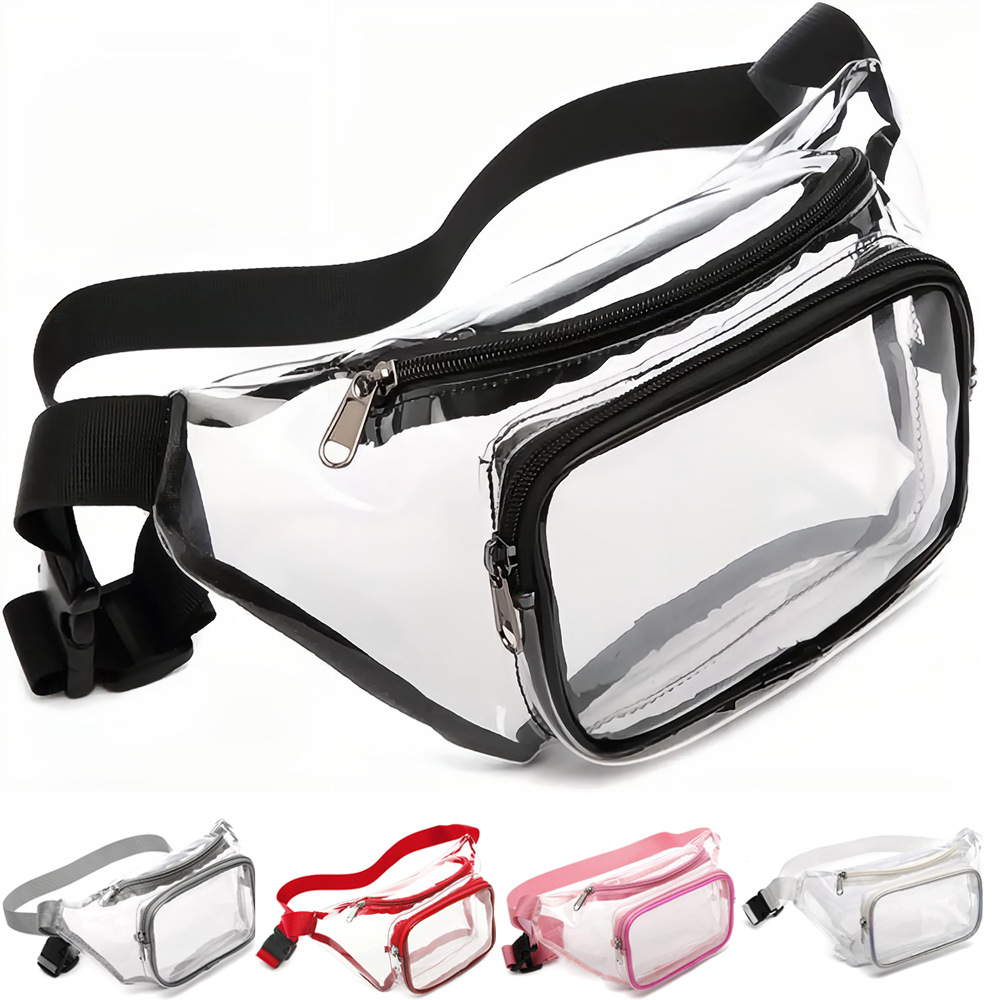 Large outdoor sports waist bag PVC transparent waterproof running bag travel outdoor fitness storage bag crossbody chest bag