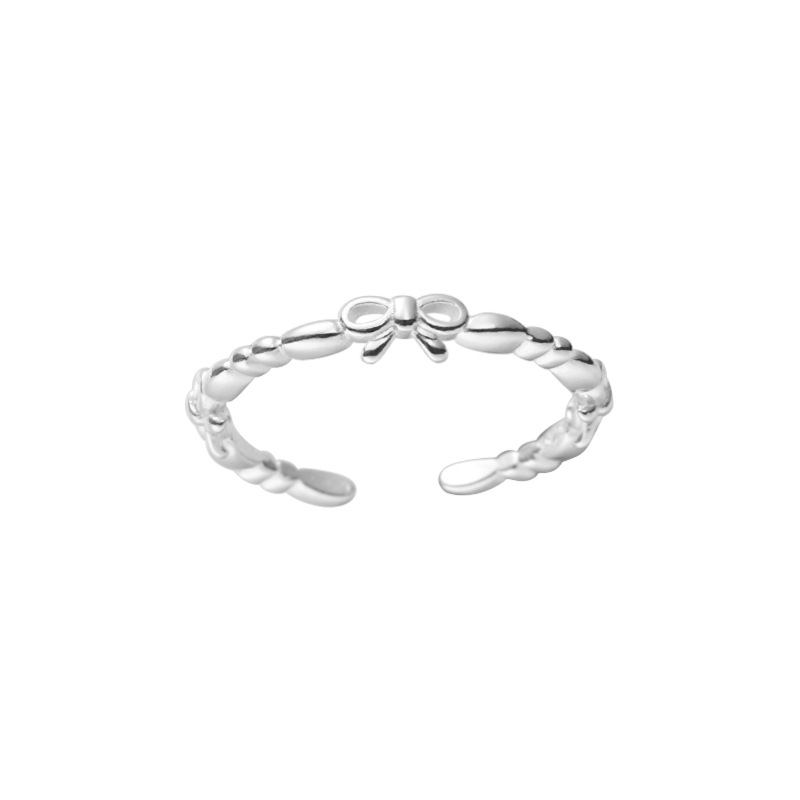 Sterling Sëlwer Schleifenring Damen Einfache Séiss Léif Dame Elegant Klengen Distinguéierten Oppene Ring 0020_voghion.com