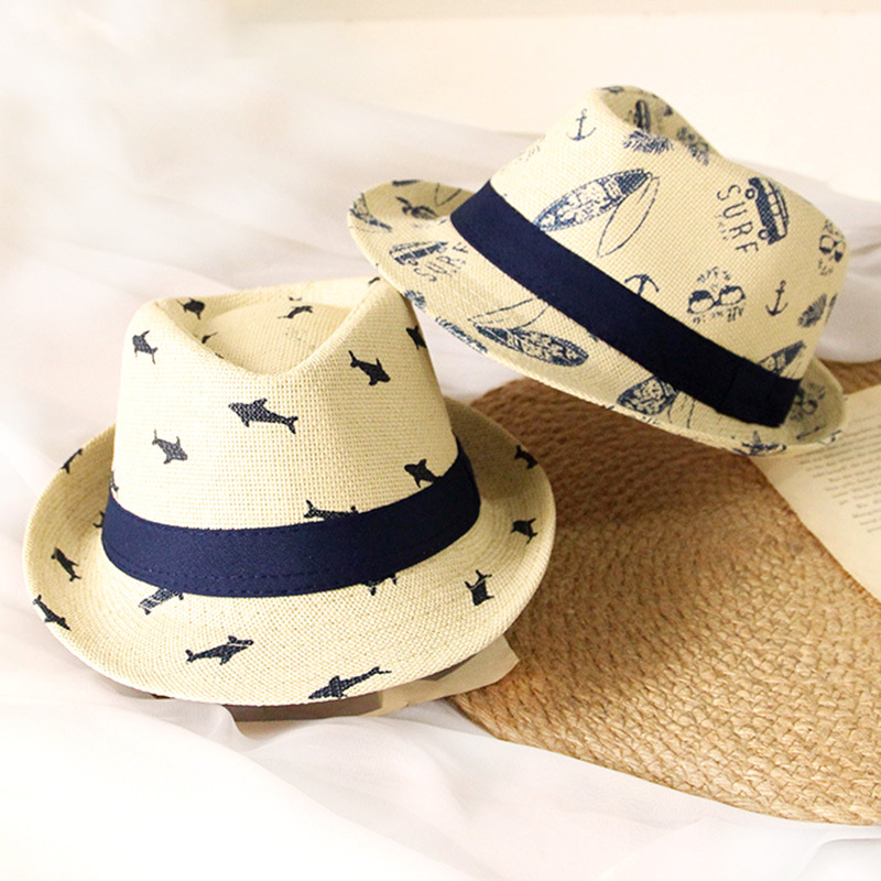 Korean style children's straw hat spring and summer sun protection boys and girls Jazz hat breathable straw hat British Top Hat sun protection cool hat