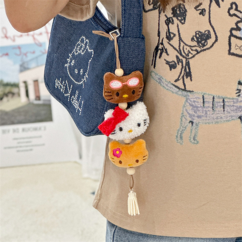 New handmade woven three-head kt doll car hanging ornaments girl heart bag pendant small gift Christmas decoration