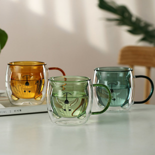 Colorful Double Glass Cartoon Cup Household Borosilicate Glass Juice Cup Milk Tea Cup Transparent Glass Bear Water