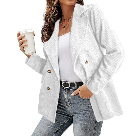 Amazon Independent Station Hot Selling European and American Women's Top 2022 Autumn and Winter New Jacket Solid Color Suit Button Jacket