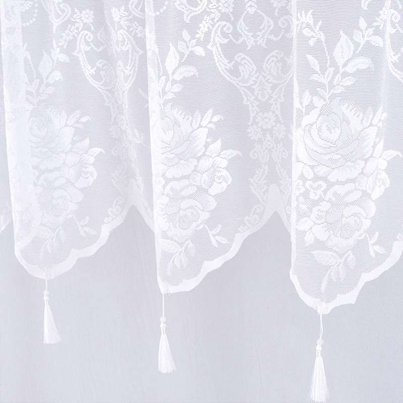 Factory Direct sales fine woven gauze curtain lace wear Rod small short curtain tassel finished short curtain foreign trade cross-border