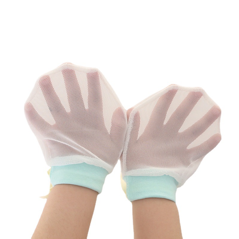 Baby anti-scratch Ice Silk gloves drawstring lace-up baby adjustable gloves newborn high elastic transparent gloves