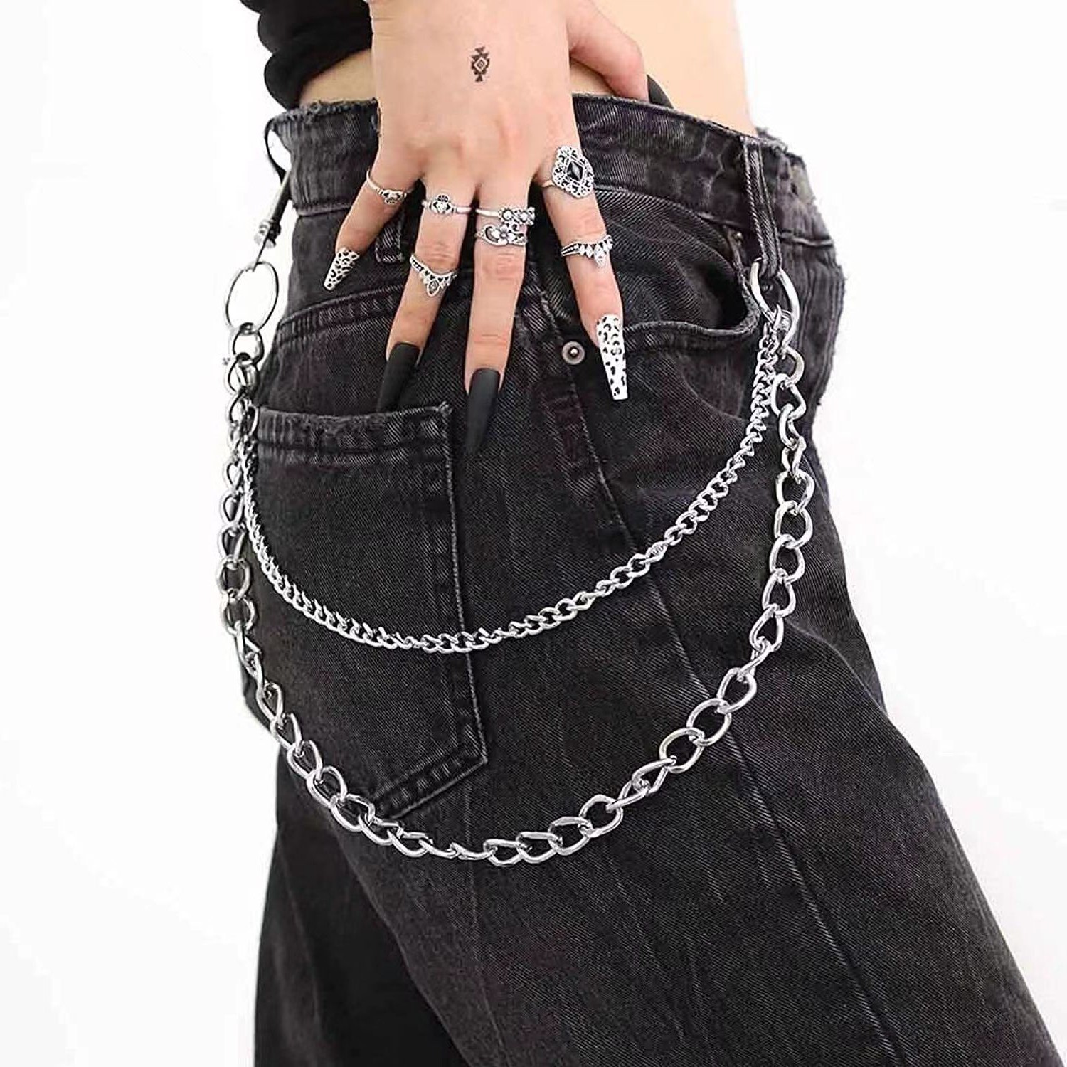 European and American cross-border punk retro metal pants chain adjustable multi-layer waist chain fashion men's and women's pants chain wholesale