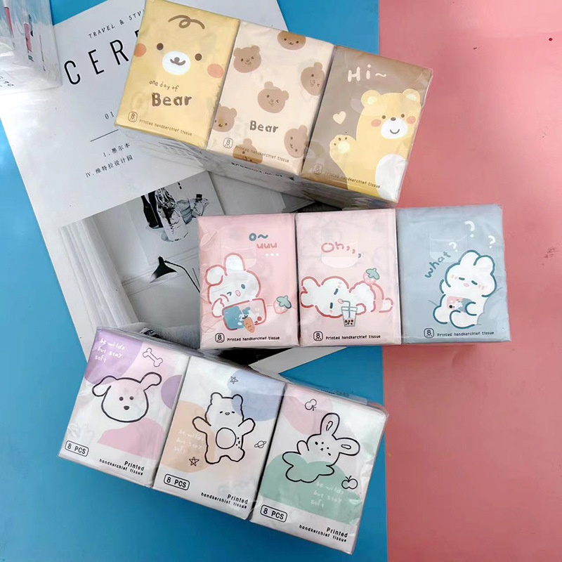 Printed Handkerchief Paper Cartoon Printed Paper Towel Portable Small Pack Paper Facial Tissue Toilet Paper Colorful Napkin