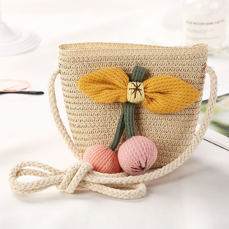 Children's Bag Cute Fashion Textile Bucket Bag Mini Straw Bag Girls' Baby's Lightweight Shoulder Crossbody Bag