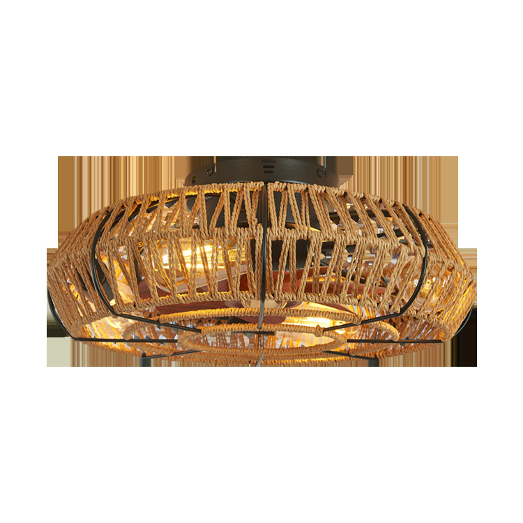 American retro fan lamp dining room living room bedroom ceiling lamp hemp rope industrial wind ceiling fan lamp cross-border exclusive