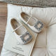 French Style Elegant Square Toe Ballet Shoes Women's Spring and Summer 2024 New Rhinestone Pedal with Skirt Soft Sole Shoes