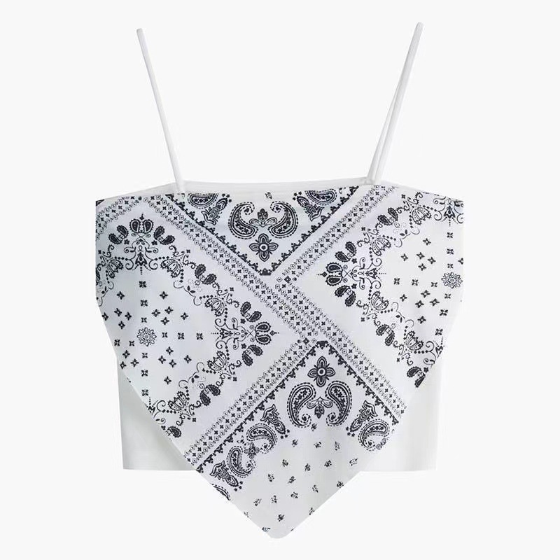 Hot girl cashew flower camisole design sense niche outdoor wear summer short square scarf tube top silk scarf sweet cool top