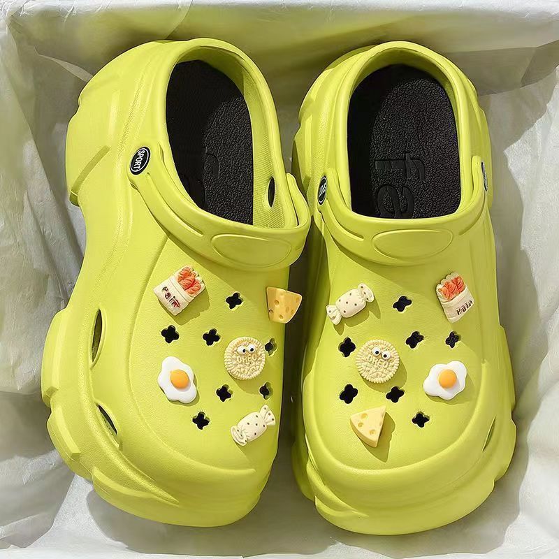 2023 Hole Shoes Women's Thick-soled Non-slip New Style Baotou Half Slippers Women's Outer Wear Comfortable Soft-soled Beach Sandals