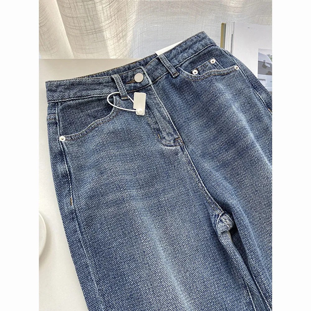 American Style Retro Blue Straight Jeans Women's Spring and Autumn 2025 Design High Waist Loose Wide Leg Long Pants