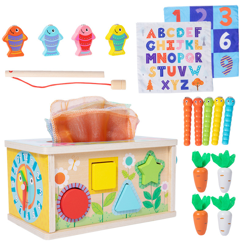 Cross-border baby's torn tissue box children's paper drawing fishing radish pulling insect catching clock early education educational toys