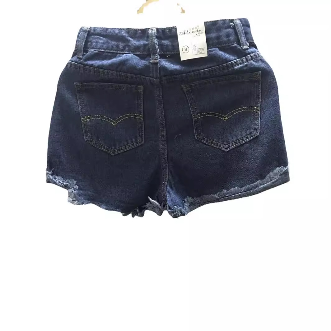 2024 European and American summer new high waist Denim street beard edge women's slim Denim shorts women's clothing