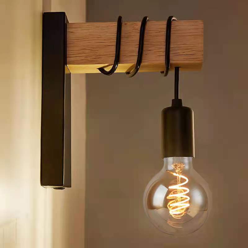 Modern Simple Retro Wall Lamp Bedroom Living Room Bedside Lamp Creative Distinctive Wrought Iron Wooden Nordic Wall Lamp Staircase Lamp