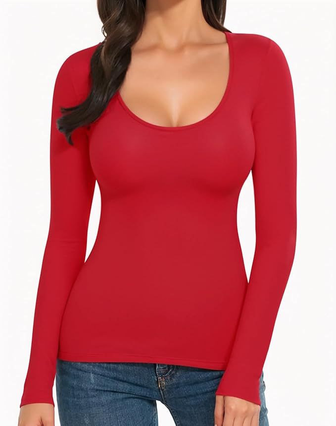 Women's clothing hot sale solid color low U-neck slim bottoming long-sleeved top T-shirt