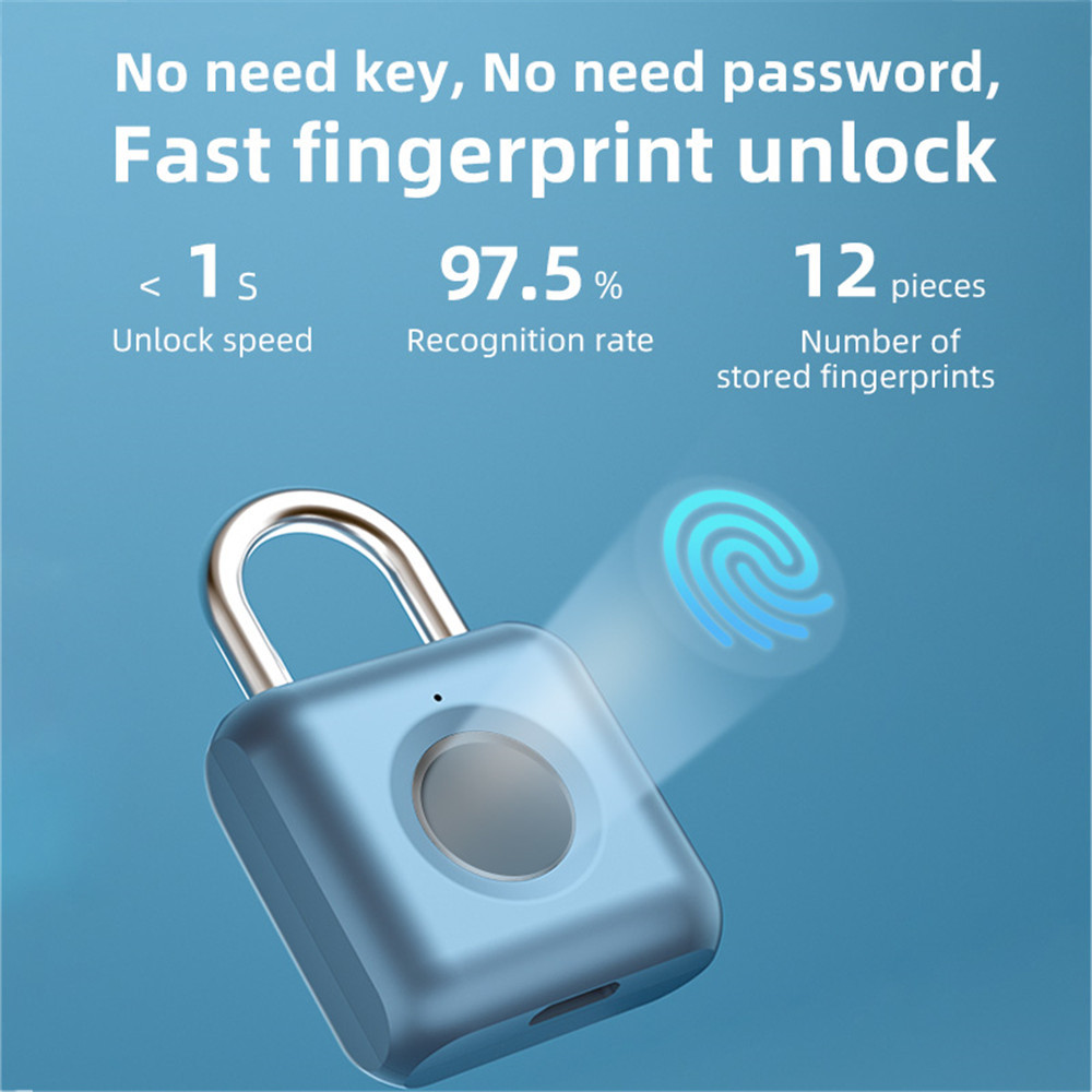 Smart Fingerprint Padlock Waterproof Anti-theft Travel Luggage Locker Door Drawer Fashion Gift Factory Direct Supply