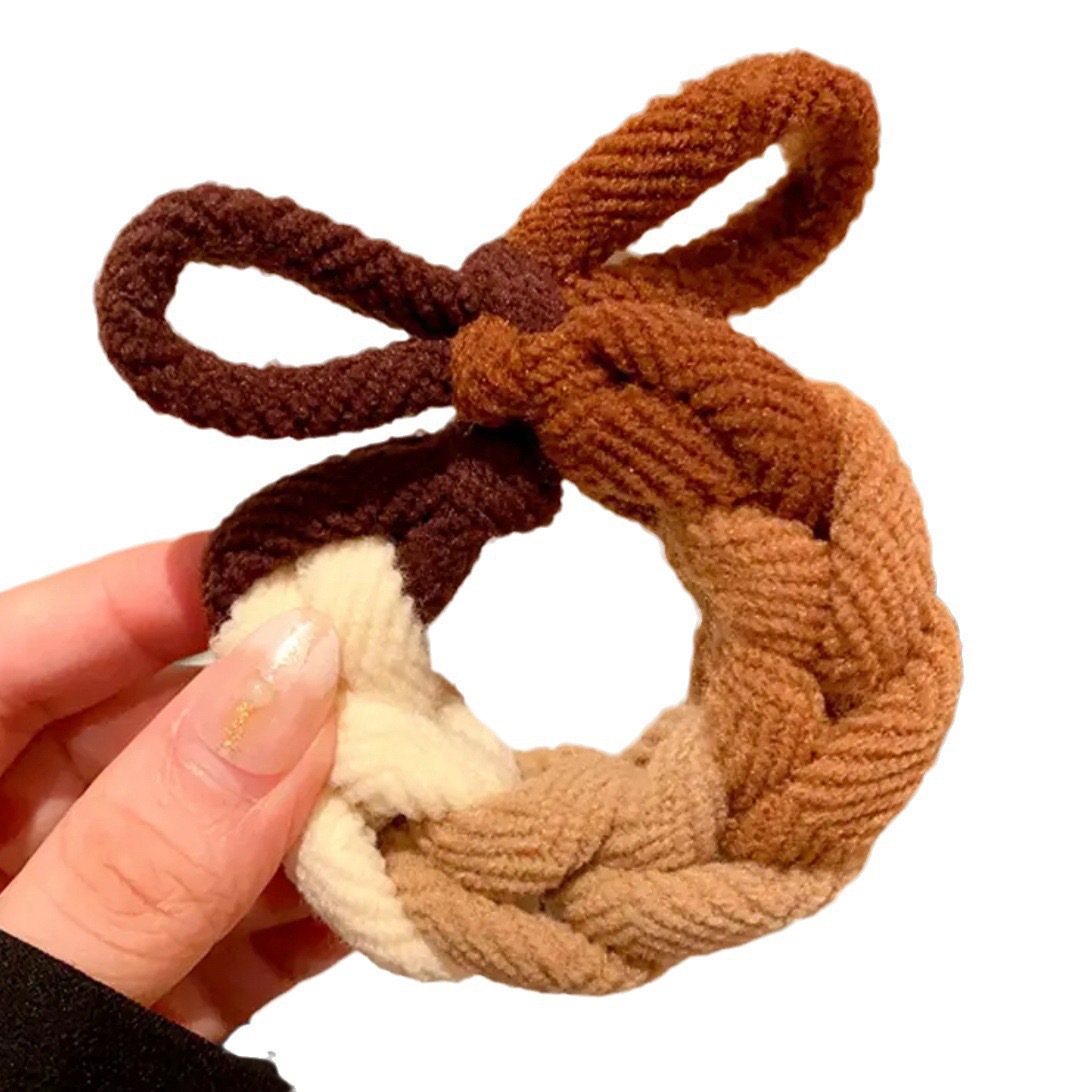 New style woven bow hair band hair rope Korean style thick high elastic braid hair rope rubber band female hair accessories