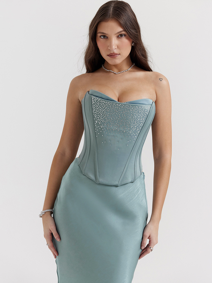 European and American new product tube top hot diamond hot girl vest female slim waist irregular short fishbone top pure desire women's clothing