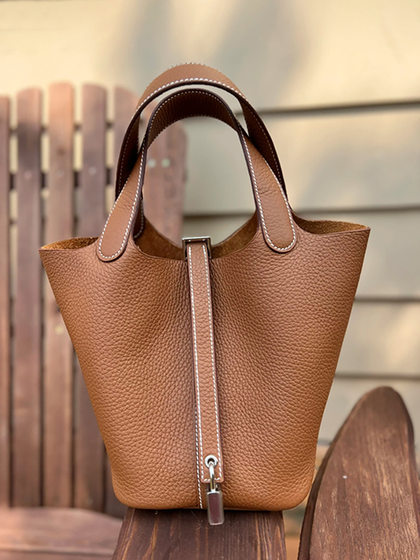 Hand-held food basket bag leather bucket bag litchi TC leather high-end hand-stitched wax thread batch Guangzhou women's bag