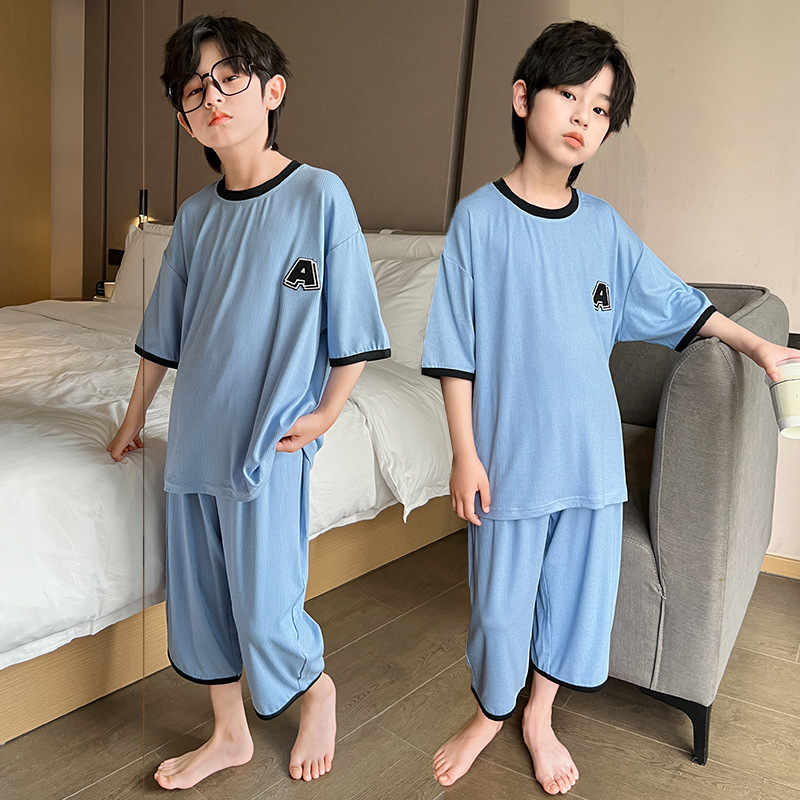 2023 Ice Silk home wear for boys and older children summer new casual comfortable pajamas two-piece air conditioning clothes fashion