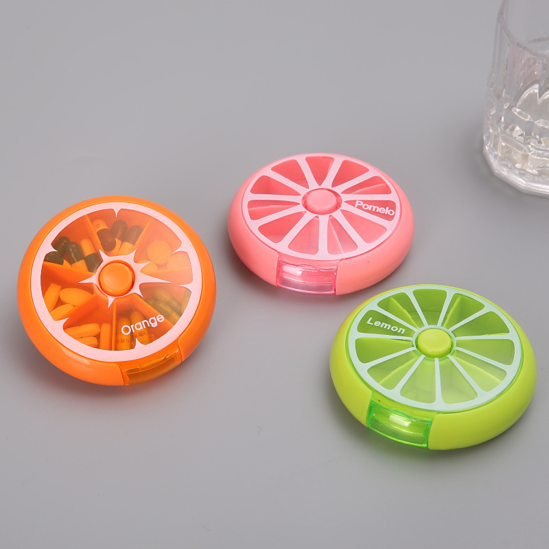  portable mini 7-cell pill box fruit pill box round rotating transparent tablets sub-packed pill box