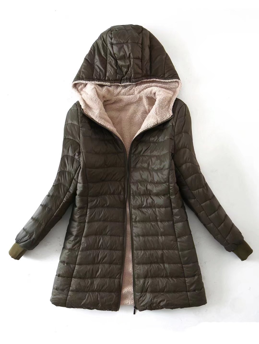 Autumn and winter New European and American AliExpress lamb fleece mid-length warm hooded cotton-padded jacket women's top plus size cotton-padded jacket