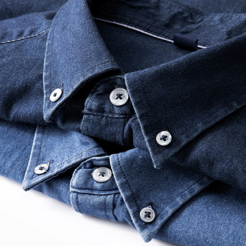 Sand Wash Denim Cotton Lapel Shirt Men's Long Sleeve Spring Autumn and Winter Men's Casual Retro Shirt Inner Top