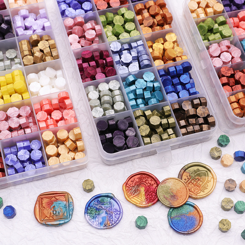 Fire paint wax grain set mixed color 24 color lattice box eight sides fire paint seal wax fire paint seal wax grain factory wholesale