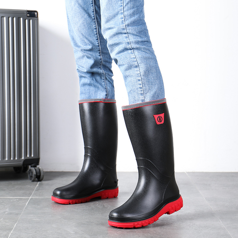 Adult fashion high-top rain boots Men's Outdoor non-slip waterproof shoes wear-resistant construction men's rain boots black sole rubber shoes