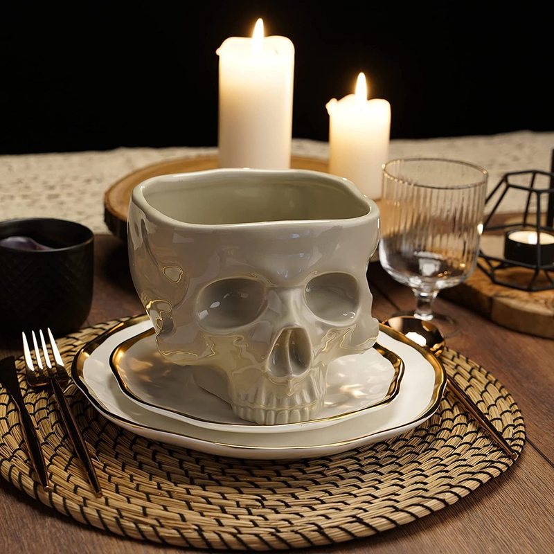 ハロウィーン人間スカルボウルスパゲッティボウルセラミック工芸品置物食器家庭料理キャンディーボウル|undefined
