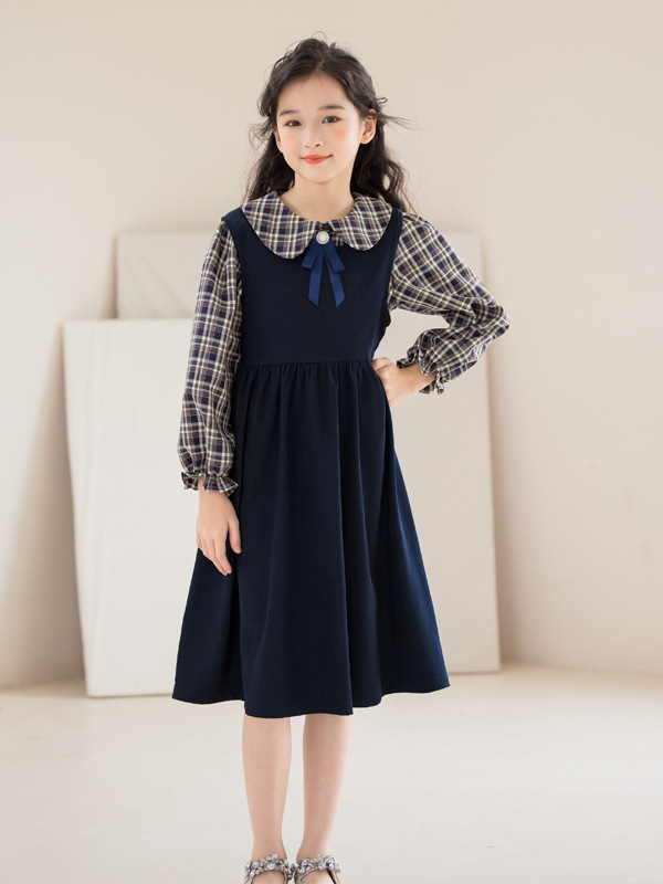 Girls' suit skirt 2023 middle and big children's autumn clothing Korean style girls' plaid shirt vest skirt two-piece suit Western style