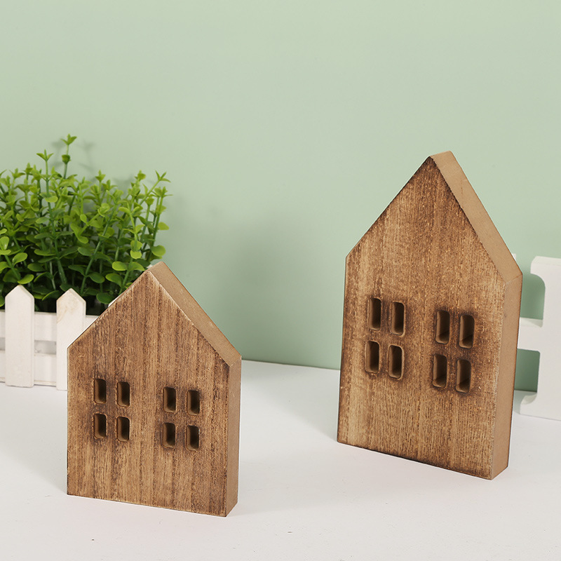 木製工芸品置物ホームデスクトップ木小屋北欧リビング装飾木製品ミニチュアins置物|undefined