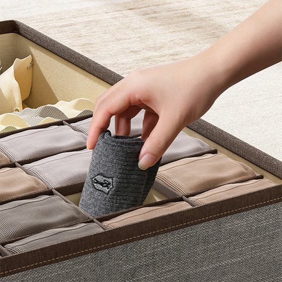 Underwear Storage Box Home Student Dormitory Socks Underwear Three-in-One Drawer Type Partition Finishing Box Cotton and Linen