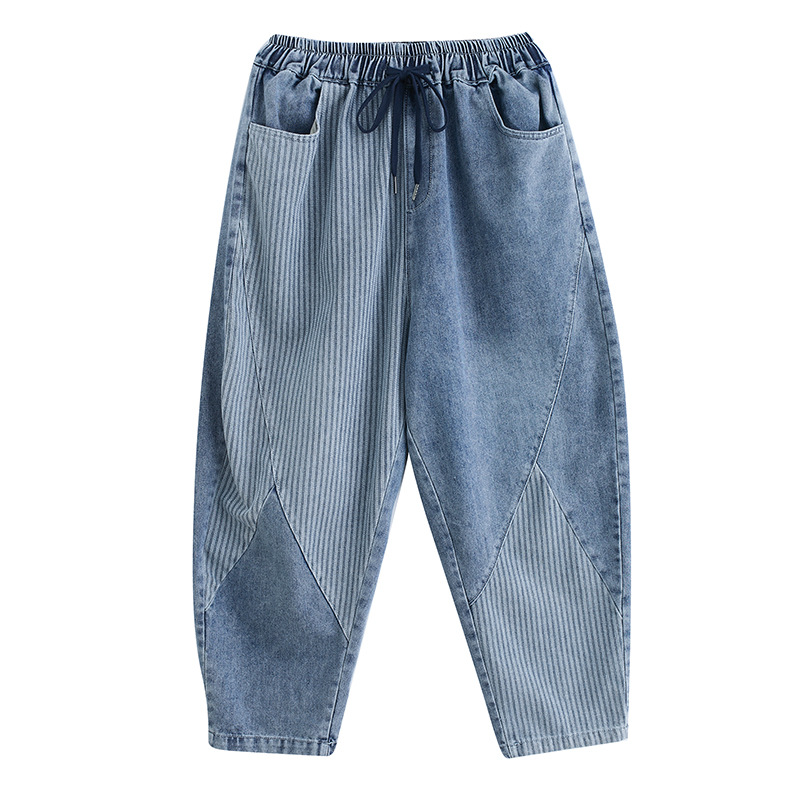 2023 Spring and Autumn New Arrival Jeans Women Striped High Waist Loose Harlan Large Size Women's Trousers Radish Pants Women's Pants