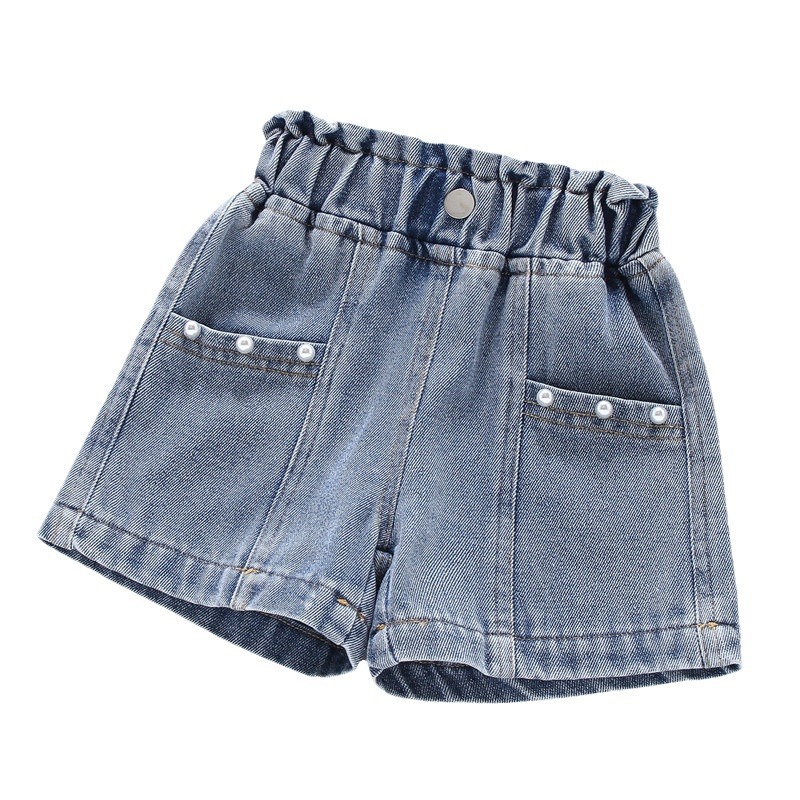 Children's girls' new Denim shorts Western style cotton Denim pleated 24-year summer hot pants children's clothing baby Princess