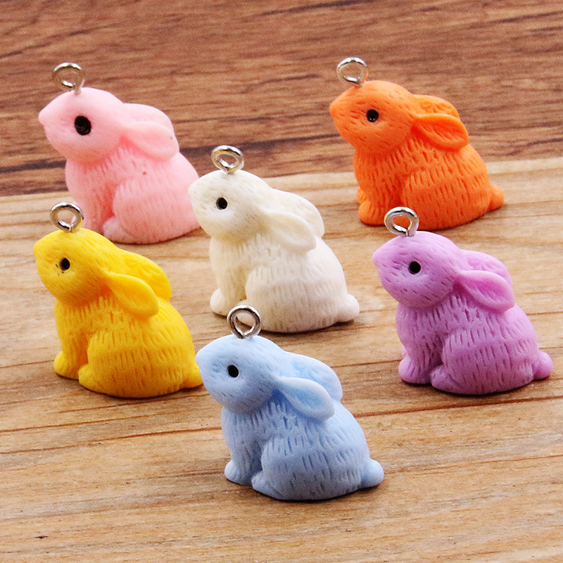 6 colors 21 * 21mm DIY resin accessories rabbit pendant animal charm luggage necklace bracelet hanging ornament