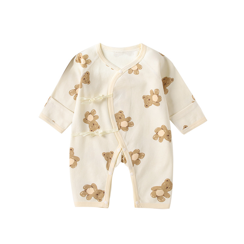 Baby boneless jumpsuit autumn and winter male and female baby long-sleeved lace-up Heshang clothing newborn cartoon printed butterfly clothing