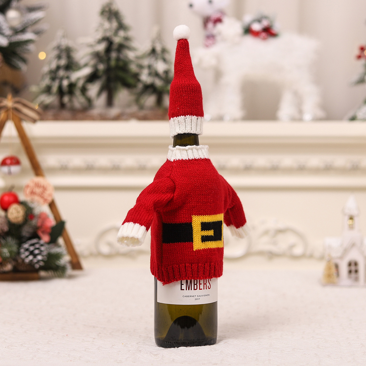 Decorações de Natal lã acrílica malha velha garrafa de vinho conjunto restaurante atmosfera layout adereços_voghion.com