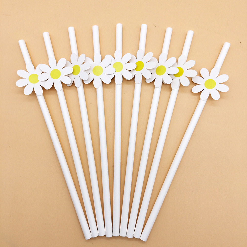 Cyber Celebrity Card Paper Straw Daisy Sun Flower Cartoon Creative Disposable Dessert Party Decorative Straw