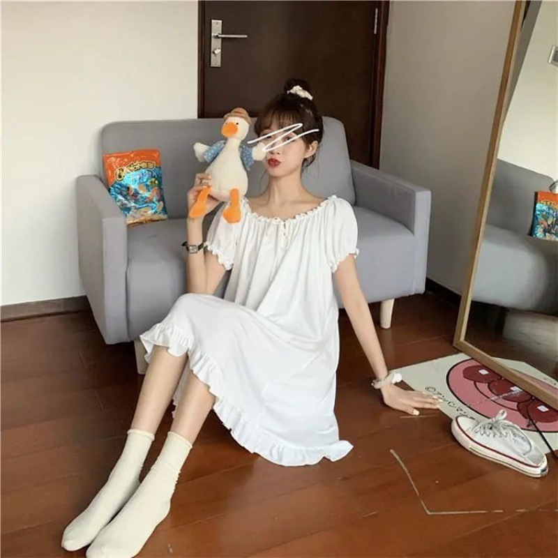 Pajamas nightdress women's spring/summer autumn court style short sleeve online celebrity Korean style girl princess style outdoor home wear