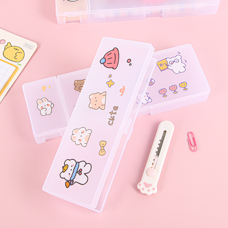 ins-style transparent stationery box for primary and secondary school students matte pp simple pencil box creative DIY children's stationery storage box