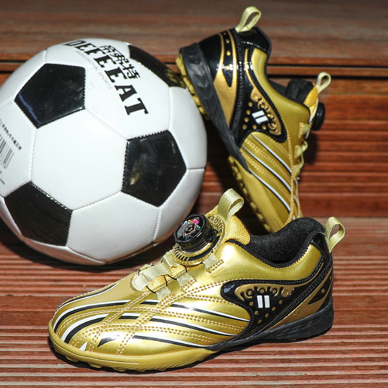 Cross-border spot gold Children's rotating buckle football shoes boys and girls sports shoes broken nails Primary School students competition training shoes
