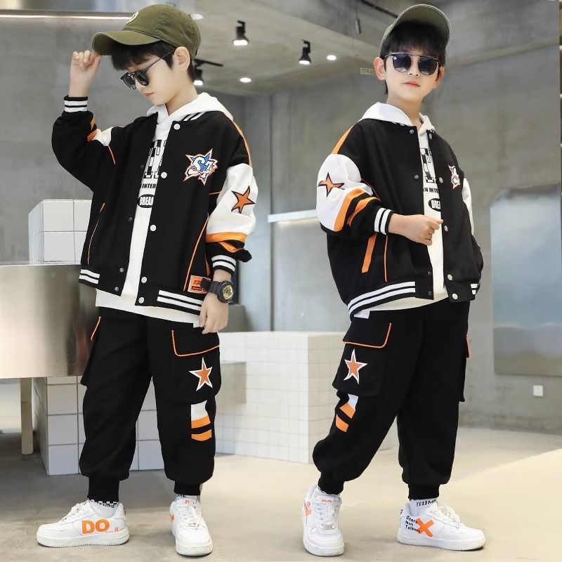 Boys' autumn clothing suit Internet celebrity baseball jacket sports children's clothing 2024 new boy's western style medium and large children's fashion